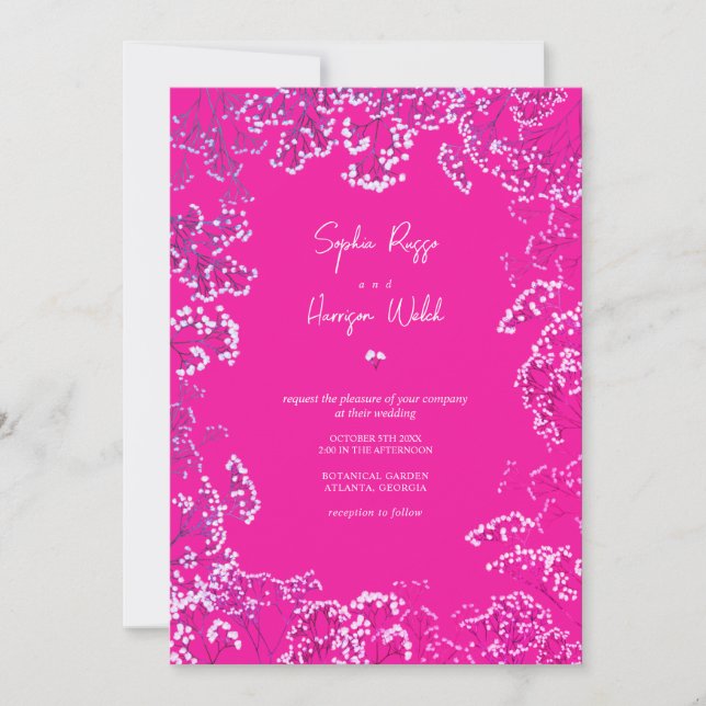Hot Pink Gypsophila Mix and Match Wedding Invitation (Front)