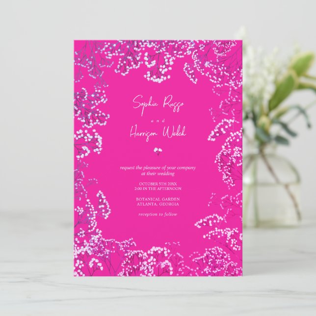 Hot Pink Gypsophila Mix and Match Wedding Invitation | Zazzle