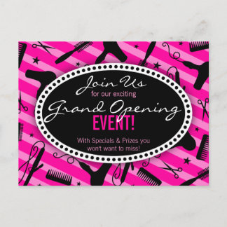 Hot Pink Hair Salon Grand Opening Invitation Postcard