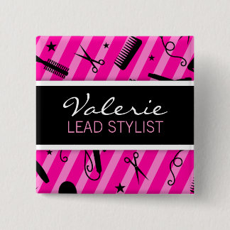 Hot Pink Hair Salon Name Badge Button