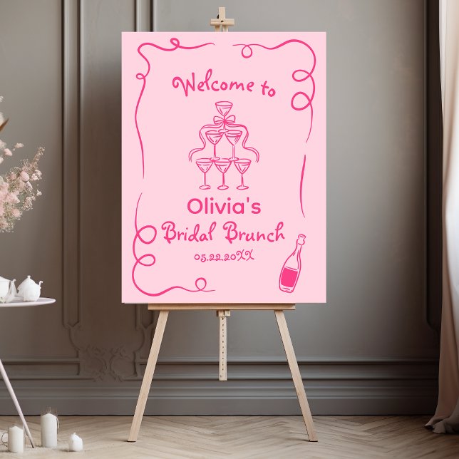 Hot Pink Hand Drawn Whimsical Bridal Brunch Shower Foam Board (Creator Uploaded)