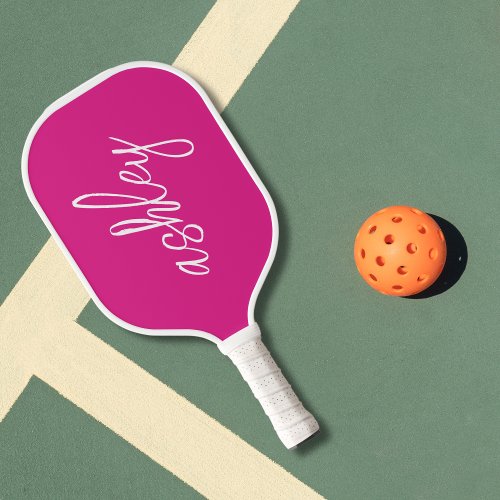 Hot Pink Handwritten Script Monogrammed Pickleball Paddle