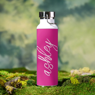 Hot Pink Handwritten Script Monogrammed Water Bottle