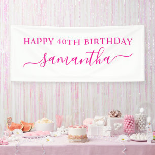 Hot Pink Happy 40th Birthday Elegant Name Banner