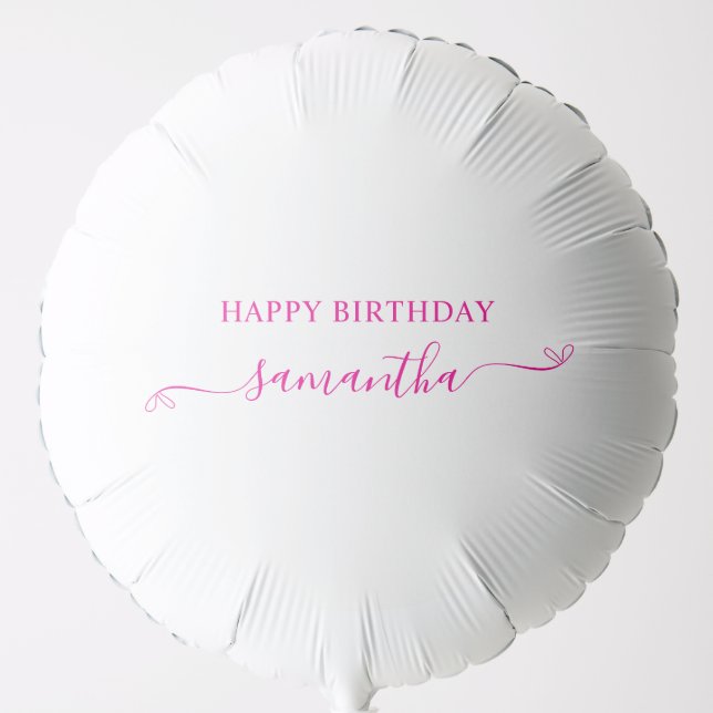 Hot Pink Happy Birthday Cute Bow Signature Name Balloon (Front)