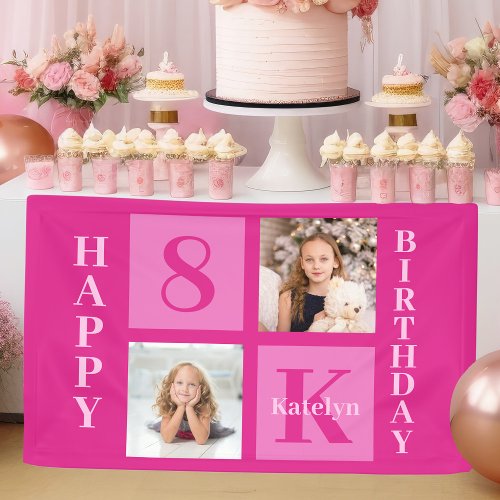 Hot Pink Happy Birthday Cute Custom Girls Photo Banner