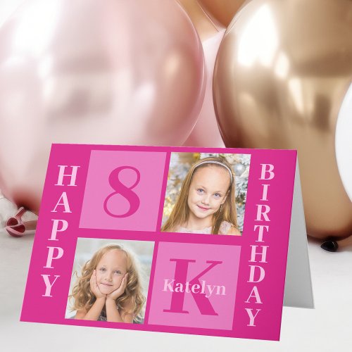Hot Pink Happy Birthday Cute Custom Girls Photo Card