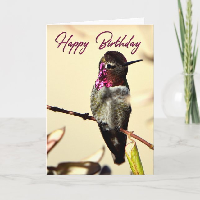 Hot Pink Happy Birthday Hummingbird Photo Card (Front)