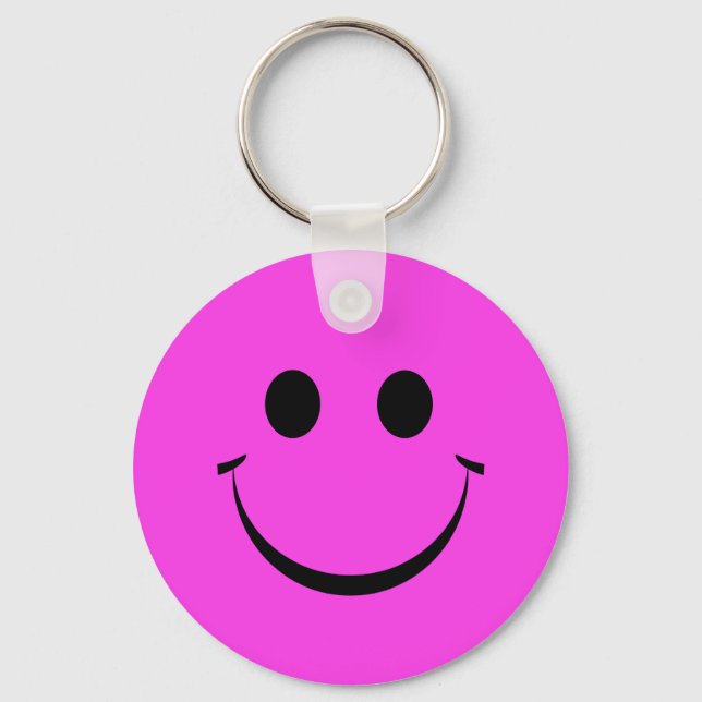 Hot Pink Happy Face Birthday Keychain (Front)