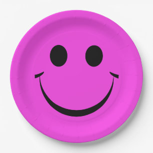 Hot Pink Happy Face Birthday Paper Plates