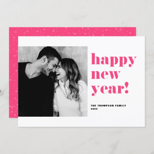 Hot Pink Happy New Year 2024 Bold Typography Photo Holiday Card