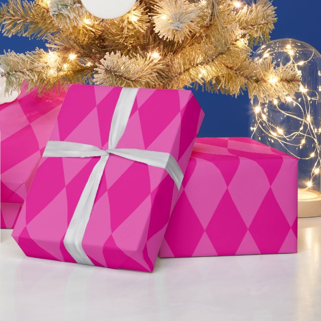 Hot Pink Harlequin Large Pattern Wrapping Paper (Holidays)
