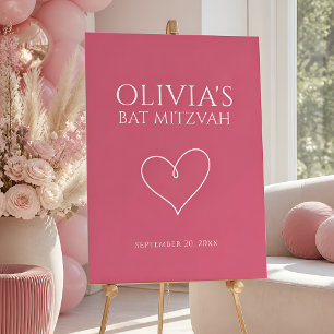 Hot Pink Heart Bat Mitzvah Welcome Sign
