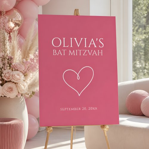 Hot Pink Heart Bat Mitzvah Welcome Sign