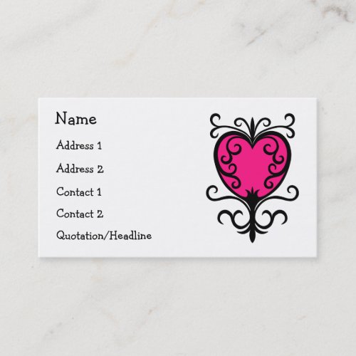Hot pink punk girly girl ornate heart business cards
