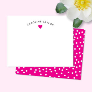 Hot Pink Heart & Dots Cute Girly Note Card