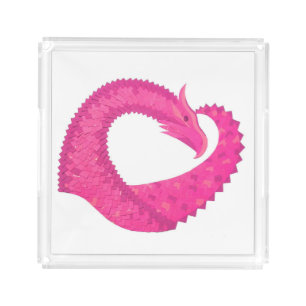 Hot pink heart dragon on white acrylic tray