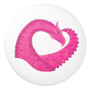 Hot pink heart dragon on white ceramic knob