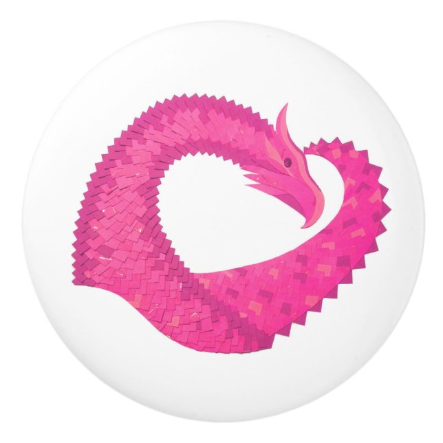 Hot pink heart dragon on white ceramic knob (Front)