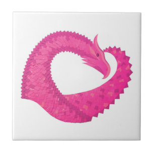 Hot pink heart dragon on white ceramic tile