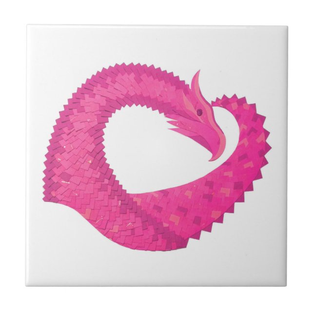 Hot pink heart dragon on white ceramic tile (Front)