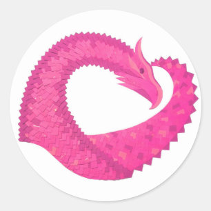 Hot pink heart dragon on white classic round sticker