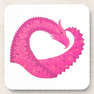 Hot pink heart dragon on white drink coaster