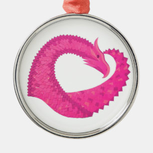 Hot pink heart dragon on white metal ornament