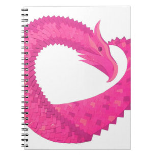 Hot pink heart dragon on white notebook