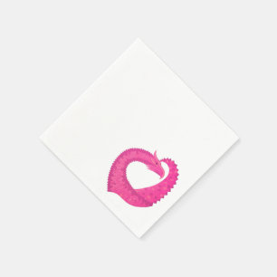 Hot pink heart dragon on white paper napkins