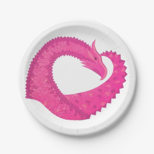 Hot pink heart dragon on white paper plates