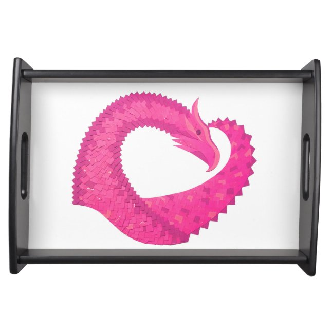 Hot pink heart dragon on white serving tray (Front)