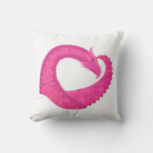 Hot pink heart dragon on white throw pillow