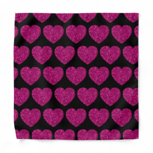 Hot pink heart faux glitter sparkles pattern black bandana
