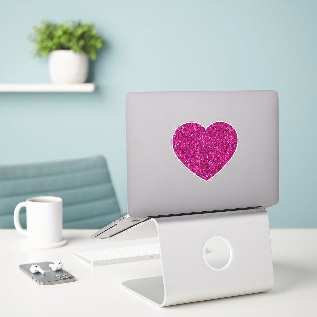 Hot pink heart faux glitter sparkles sticker (Laptop On Desk)