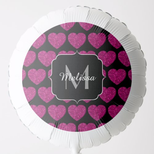Hot pink heart faux sparkles pattern Monogram Balloon