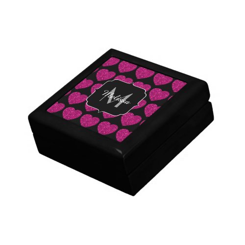 Hot pink heart faux sparkles pattern Monogram Gift Box