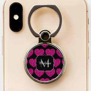 Hot pink heart faux sparkles pattern Monogram Phone Ring Stand