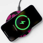 Hot pink heart faux sparkles pattern Monogram Wireless Charger (Phone)