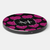 Hot pink heart faux sparkles pattern Monogram Wireless Charger (Front 2)