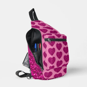 Hot pink heart glitter sparkle pattern backpack sling bag