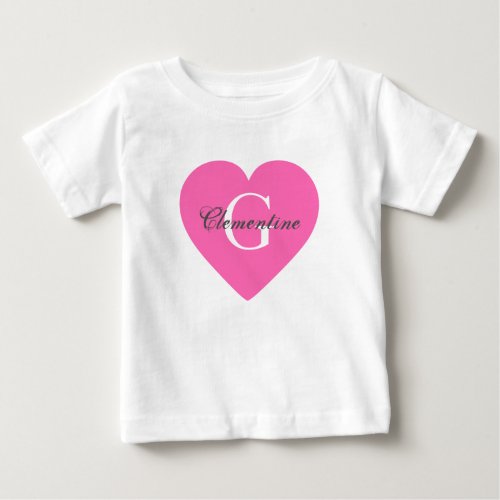 Hot Pink Heart Name Initial Monogram Baby T_Shirt