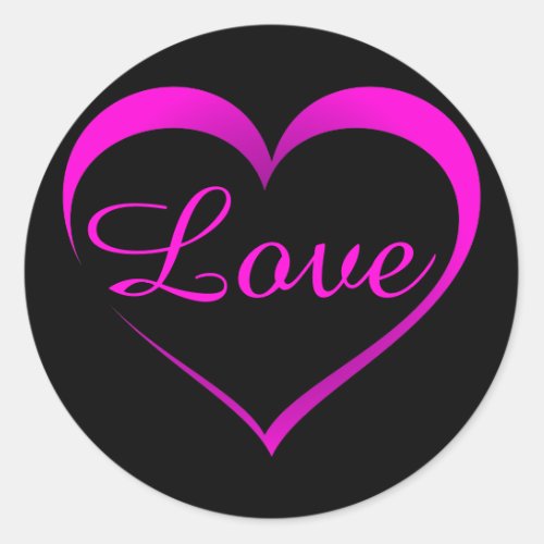 Hot Pink Heart Outline with Love Classic Round Sticker