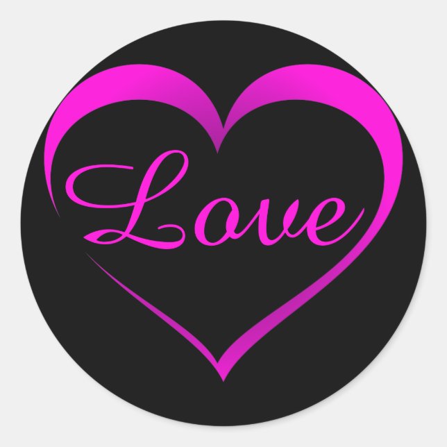 Hot Pink Heart Outline with Love Classic Round Sticker (Front)