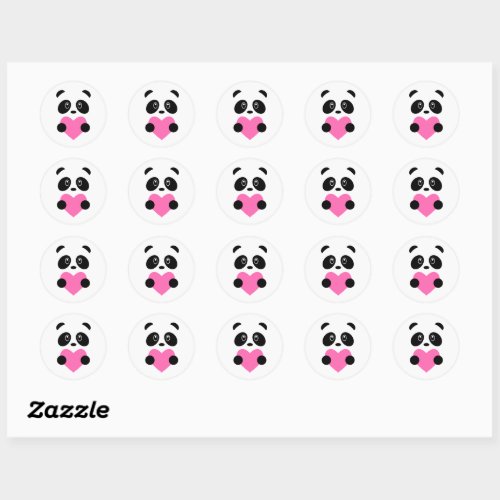 Hot Pink Heart Panda Classic Round Sticker