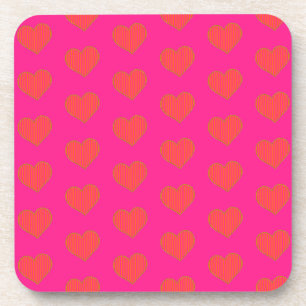 Hot Pink Heart Pattern Beverage Coaster
