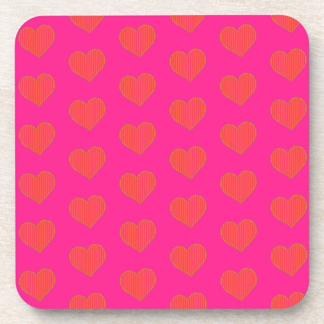 Hot Pink Heart Pattern Beverage Coaster (Front)