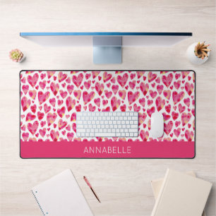 Hot Pink Heart Personalized First Name Desk Mat