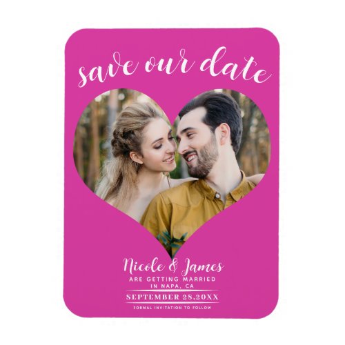 Hot Pink Heart Photo Wedding Save the Date Magnet
