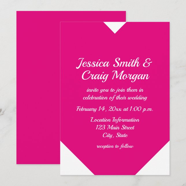 Hot Pink Heart Shape Valentines Wedding Invitation (Front/Back)